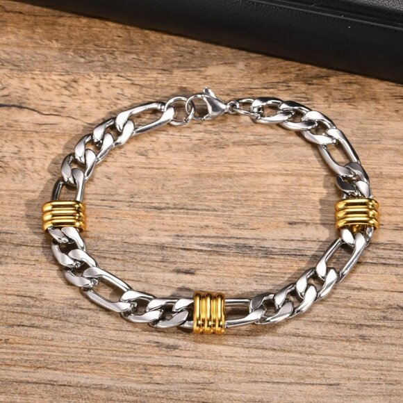 Mens 14K Gold Silver Two Tone Chain Link Bracelet 14 Karat